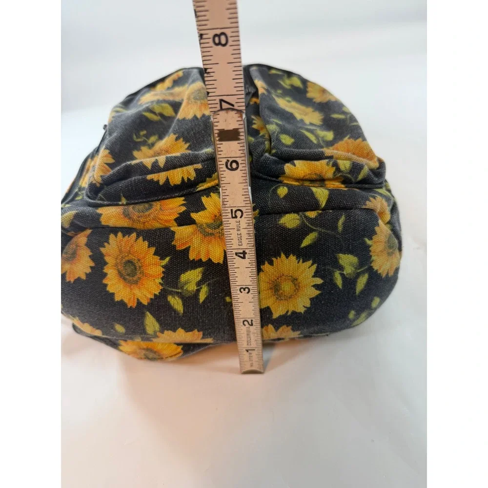 Sunflower Canvas Sling Backpack Black Yellow Floral Crossbody Shoulder Bag